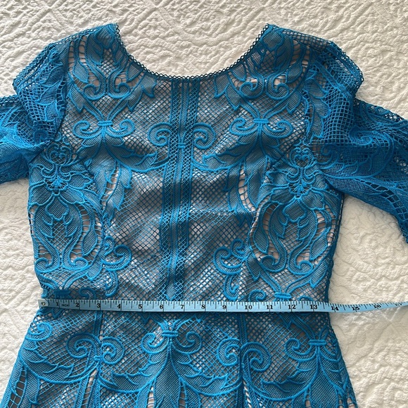 REISS Blue Zola Lace Fitted Dress, size 10 - Picture 9 of 16